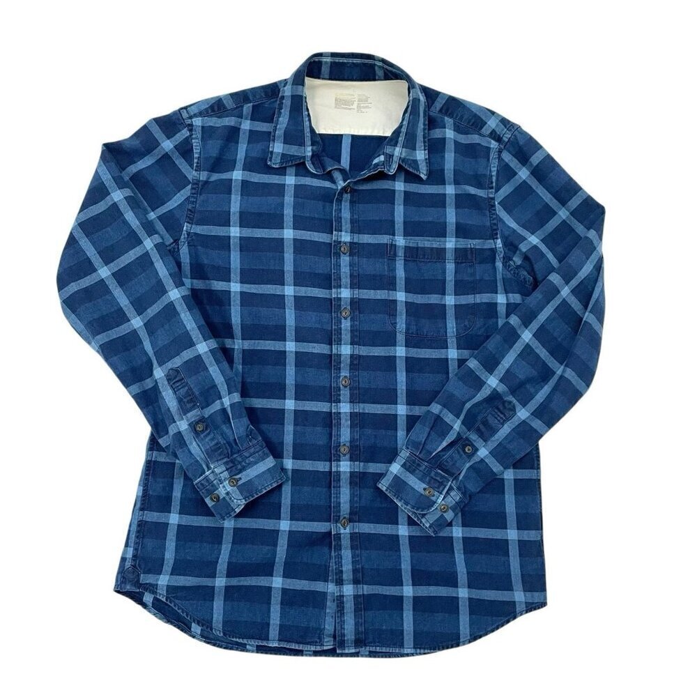 MUJI Gingham Plaid Minimalist Button Down Shirt Long Sleeve Blue size Large